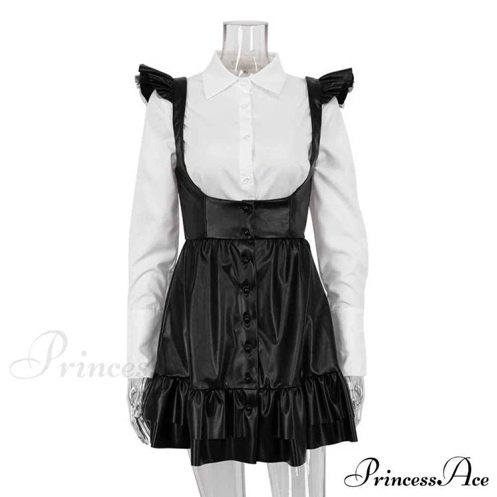 Black-White Contrast Long-Sleeve Skirt Suit - Image 5
