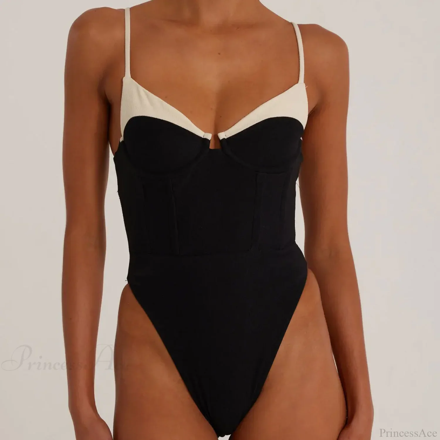 Black White One Piece Swimsuit Women - Image 2