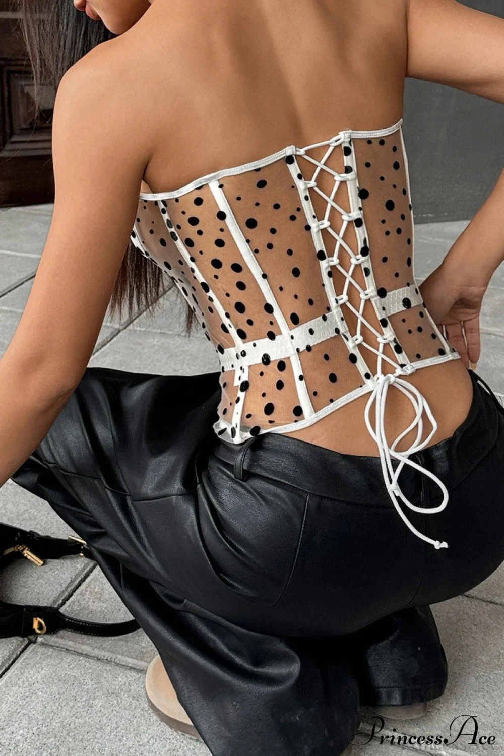 Black White Polka Dot Bustier Corset - Image 3