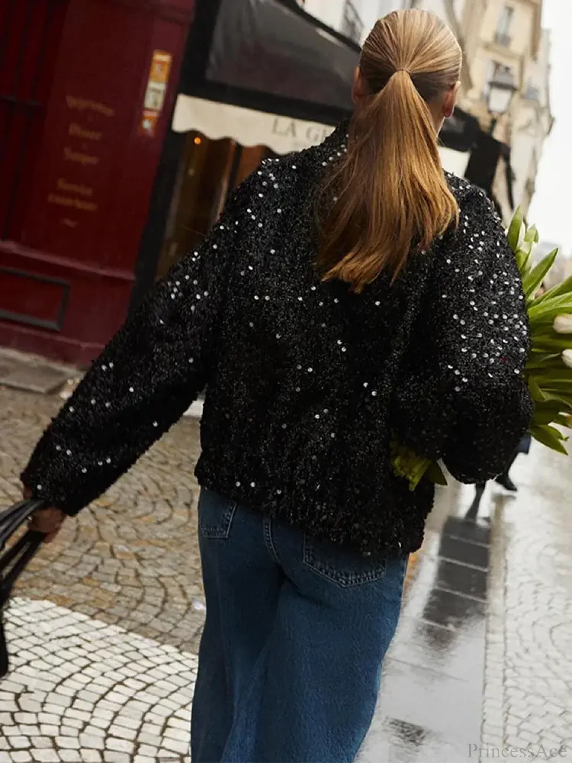 Black Zipper Bomber Short Coat - Image 4