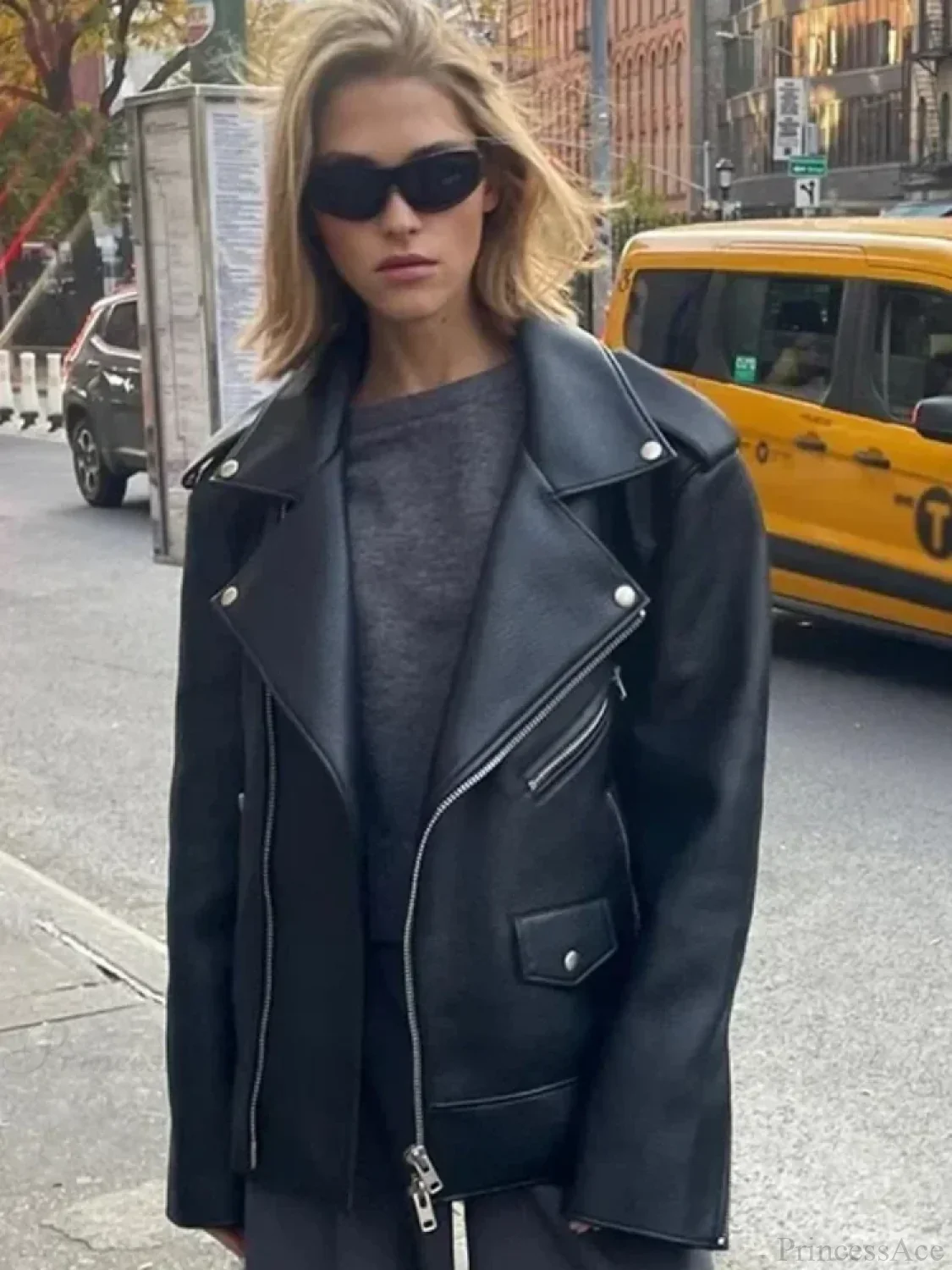 Black Zippers Oversized Leather Coat - Image 2