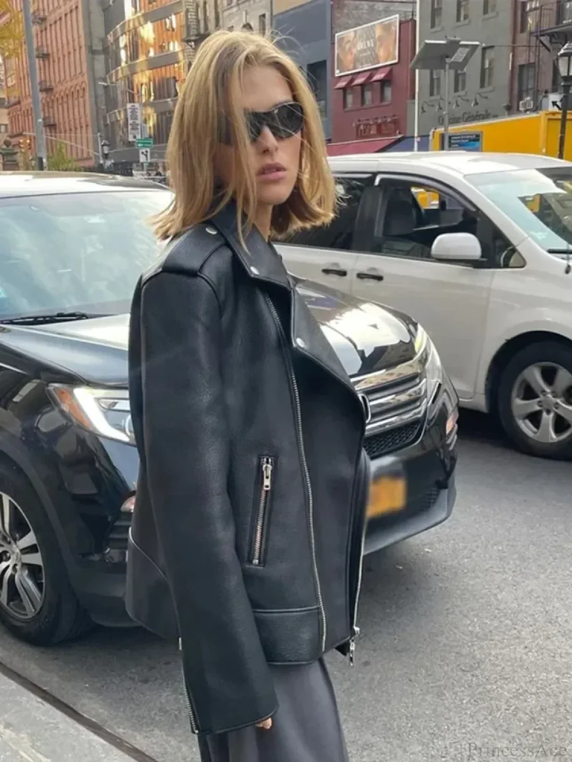 Black Zippers Oversized Leather Coat - Image 3