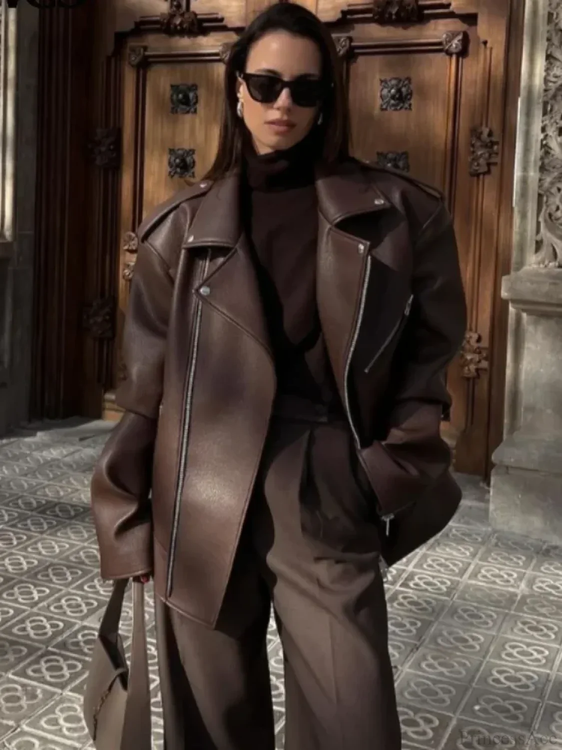 Black Zippers Oversized Leather Coat - Image 5