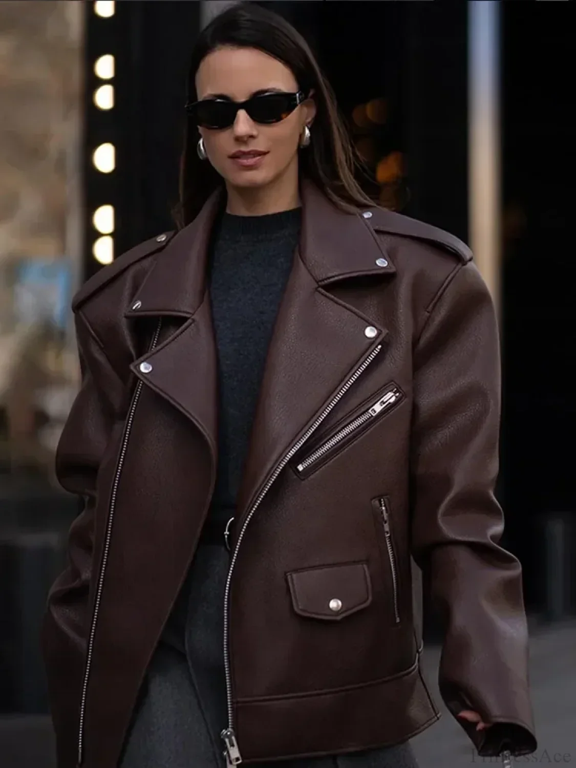 Black Zippers Oversized Leather Coat - Image 6