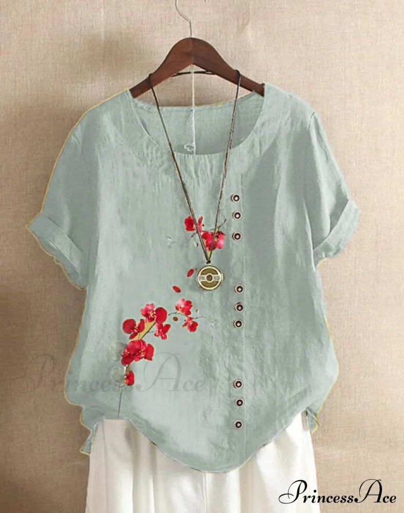 Blouse Casual for Fashion Loose Patterned Short-sleeved Retro Blouse Summer - Image 11