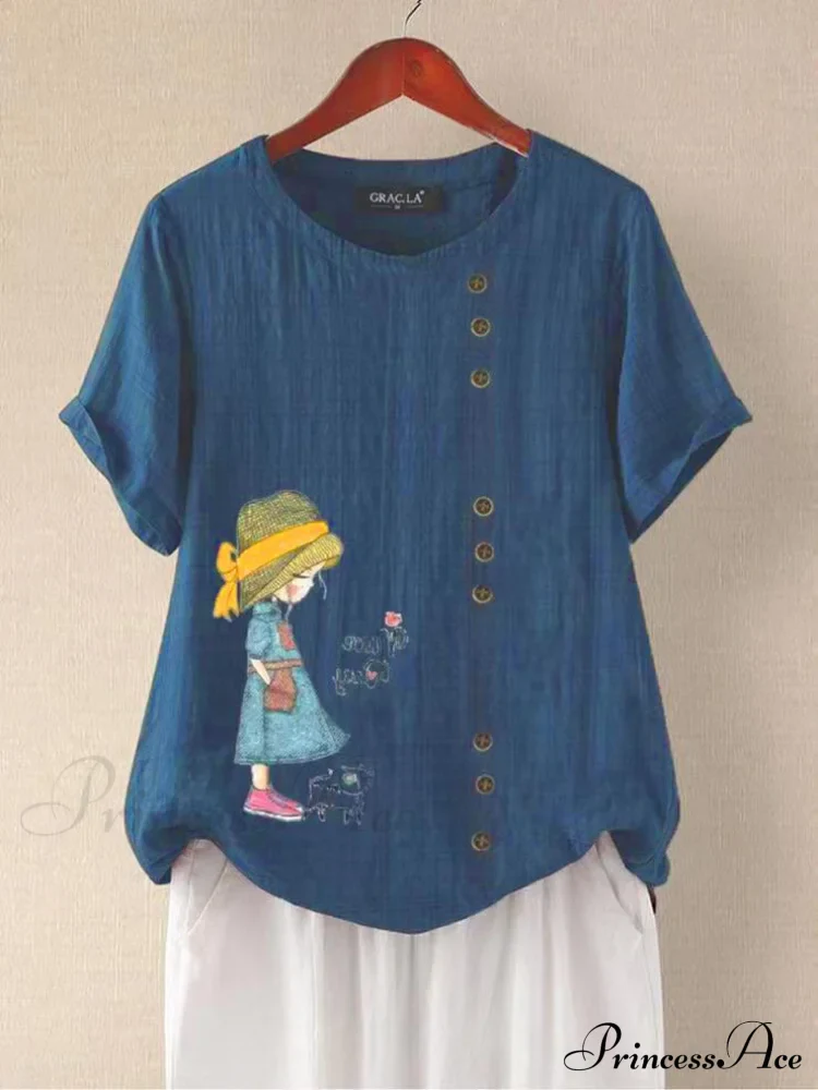 Blouse Casual for Fashion Loose Patterned Short-sleeved Retro Blouse Summer - Image 12