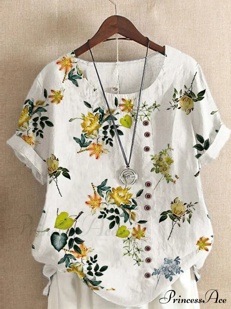Blouse Casual for Fashion Loose Patterned Short-sleeved Retro Blouse Summer - Image 29