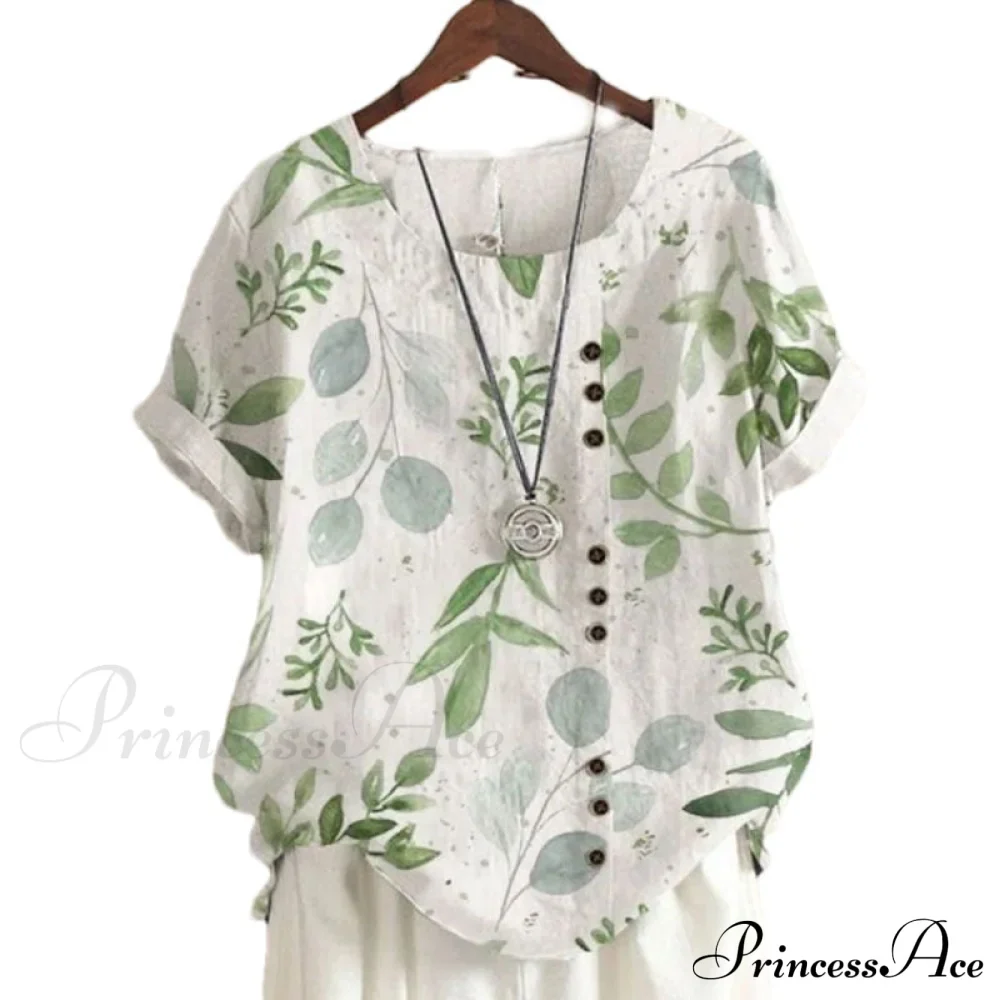Blouse Casual for Fashion Loose Patterned Short-sleeved Retro Blouse Summer - Image 3