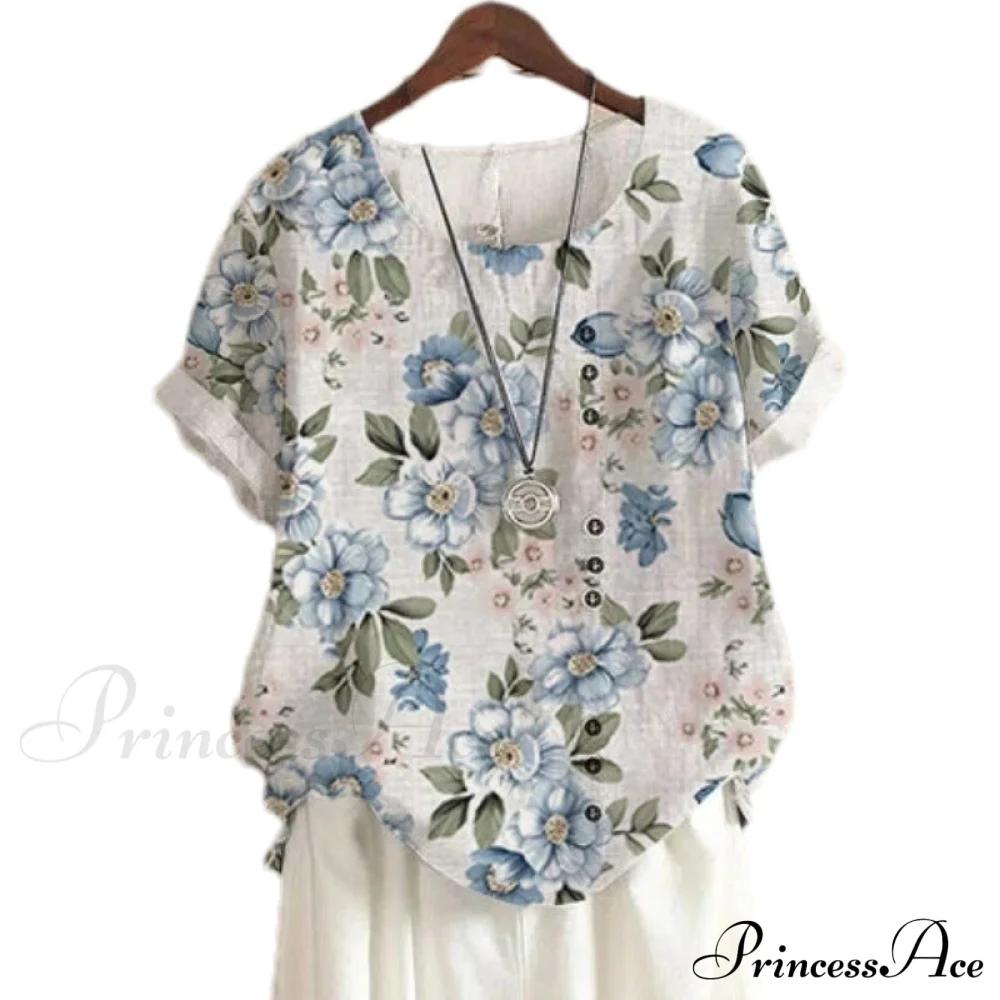 Blouse Casual for Fashion Loose Patterned Short-sleeved Retro Blouse Summer - Image 5