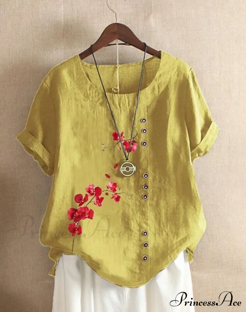 Blouse Casual for Fashion Loose Patterned Short-sleeved Retro Blouse Summer - Image 6