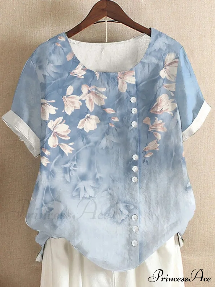 Blouse Casual for Fashion Loose Patterned Short-sleeved Retro Blouse Summer - Image 7