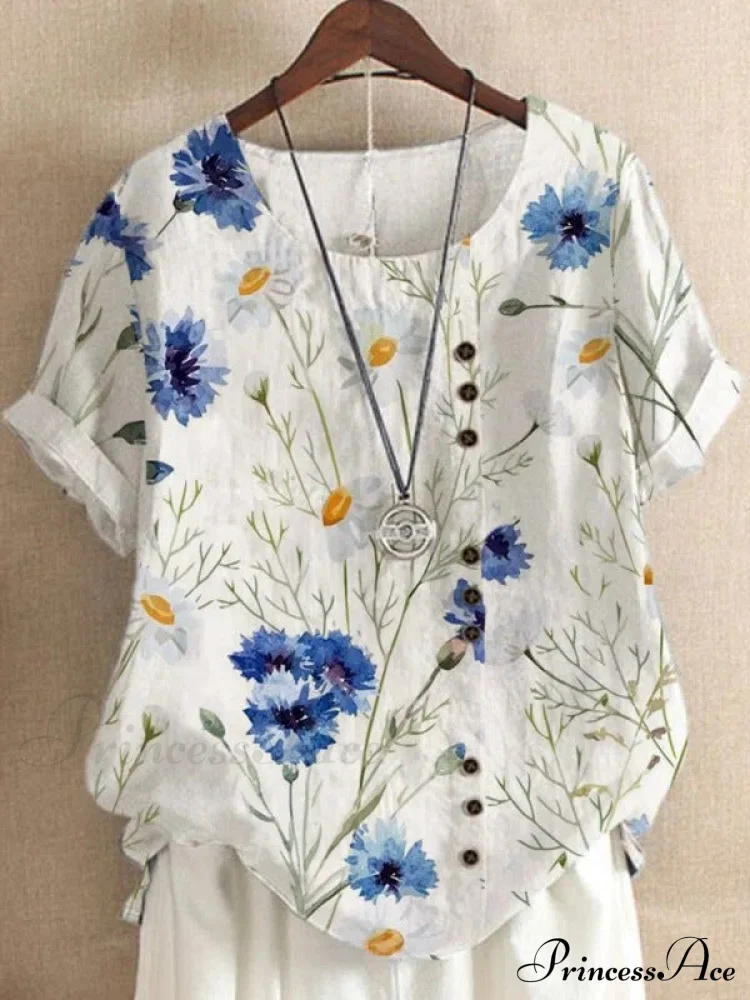Blouse Casual for Fashion Loose Patterned Short-sleeved Retro Blouse Summer - Image 9