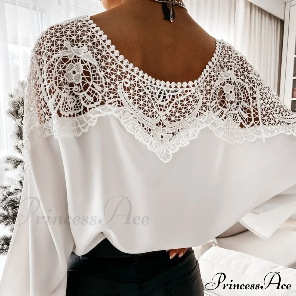 Blouse Embroidery Vintage Lace Elegant Top Women Blouse Crochet Autumn White Blusa Ladies 12459 - Image 2