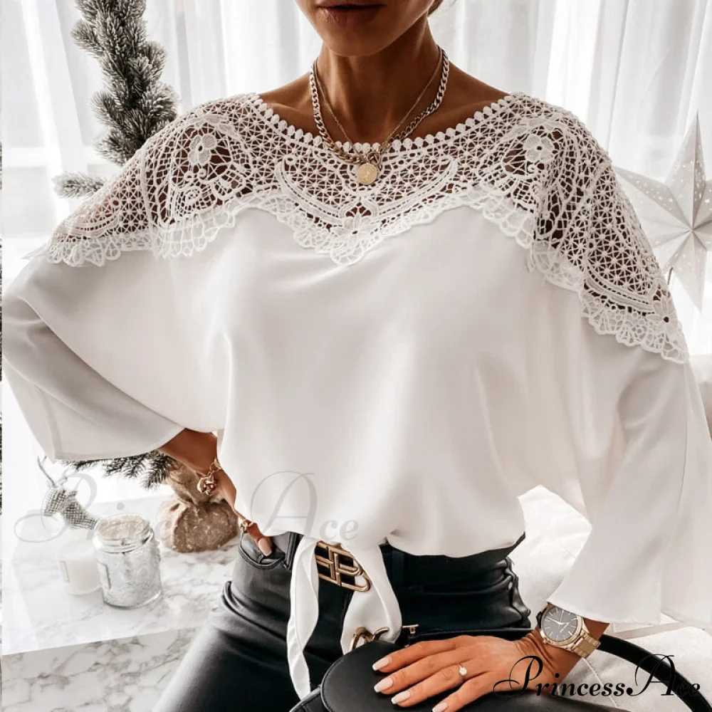 Blouse Embroidery Vintage Lace Elegant Top Women Blouse Crochet Autumn White Blusa Ladies 12459 - Image 5