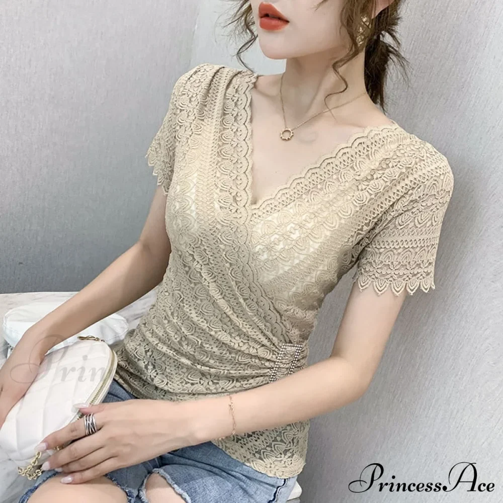 Blouse Lace Hollow Tops Size Blouse Out Plus Sexy Warm-Season V-Neck 5XL Women Arm Brief Blusas - Image 3