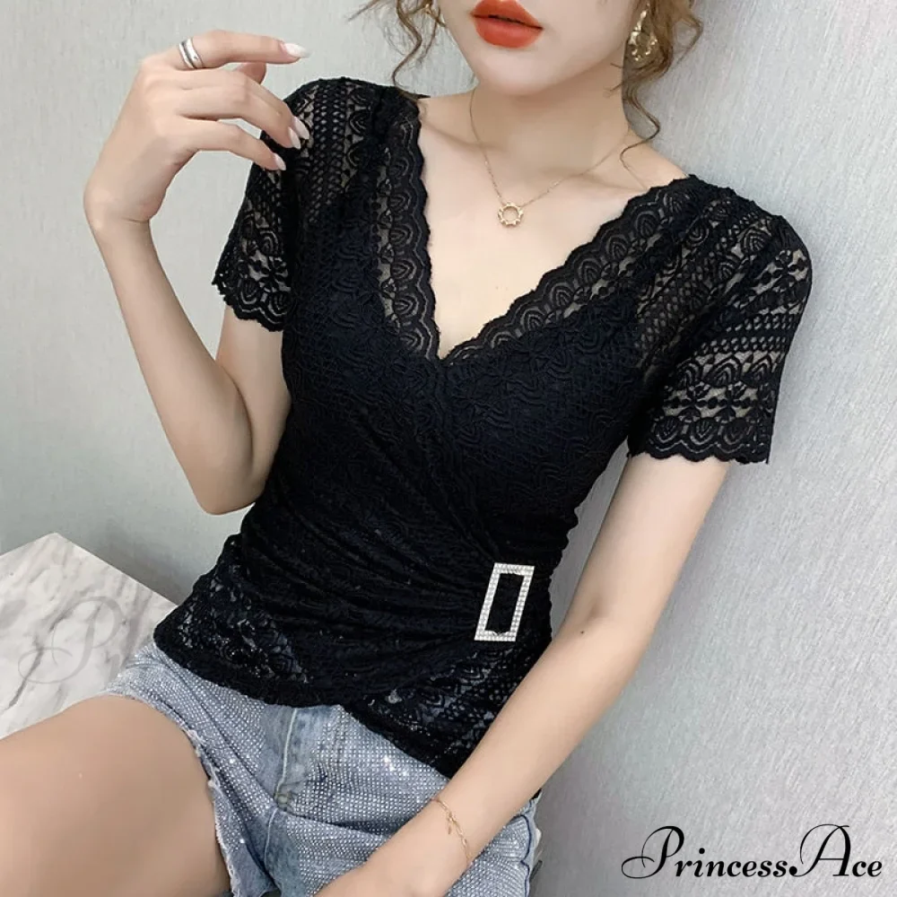 Blouse Lace Hollow Tops Size Blouse Out Plus Sexy Warm-Season V-Neck 5XL Women Arm Brief Blusas - Image 5