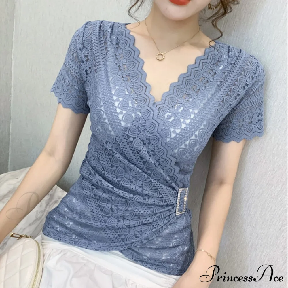 Blouse Lace Hollow Tops Size Blouse Out Plus Sexy Warm-Season V-Neck 5XL Women Arm Brief Blusas - Image 6