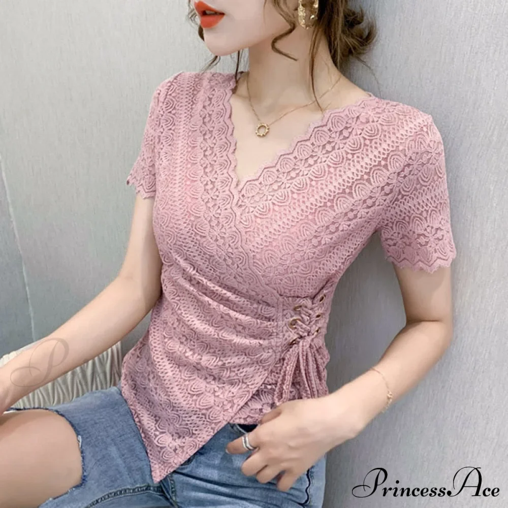 Blouse Lace Hollow Tops Size Blouse Out Plus Sexy Warm-Season V-Neck 5XL Women Arm Brief Blusas - Image 7