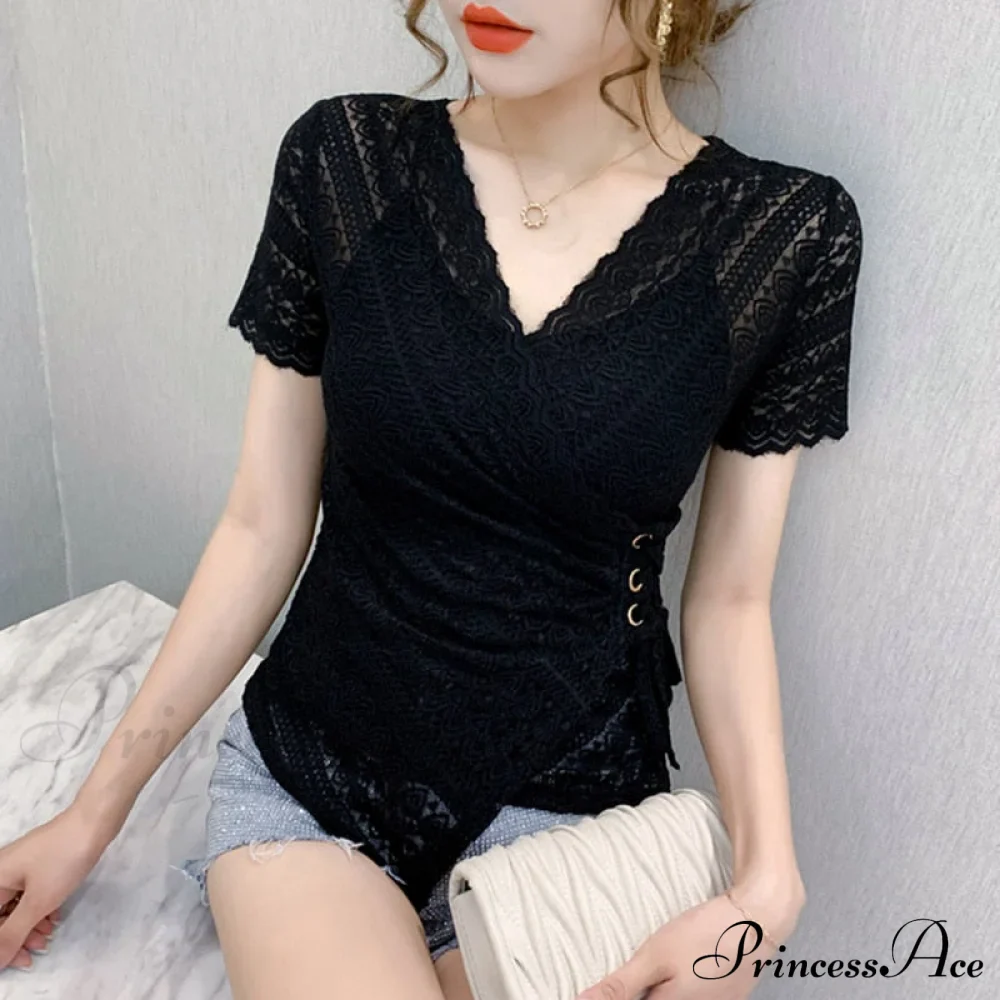Blouse Lace Hollow Tops Size Blouse Out Plus Sexy Warm-Season V-Neck 5XL Women Arm Brief Blusas - Image 8