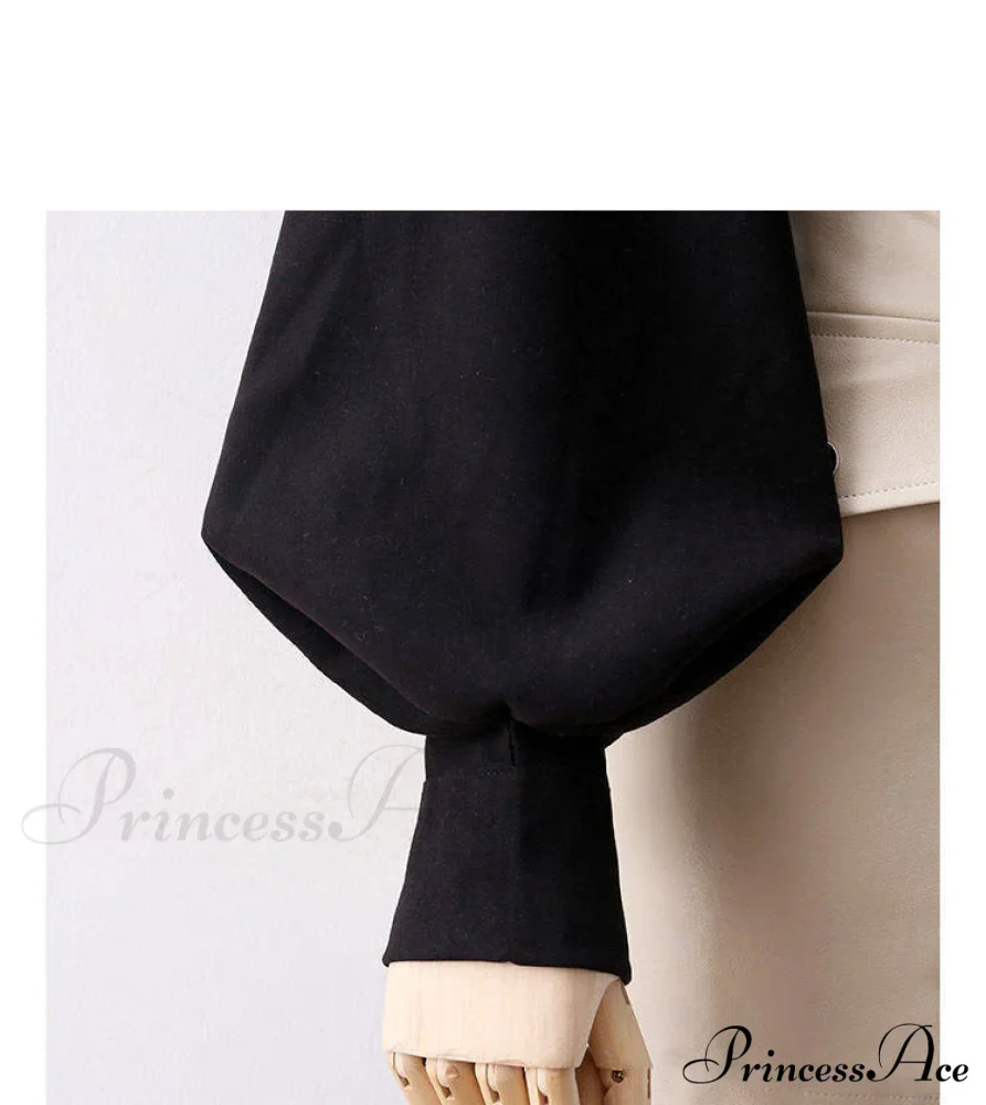 Blouse Lantern Women's Blouse White Sleeves Button Up with Vintage Black - Image 11