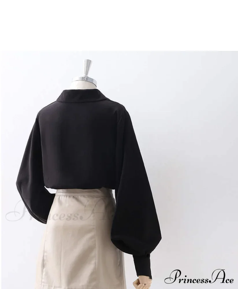 Blouse Lantern Women's Blouse White Sleeves Button Up with Vintage Black - Image 13