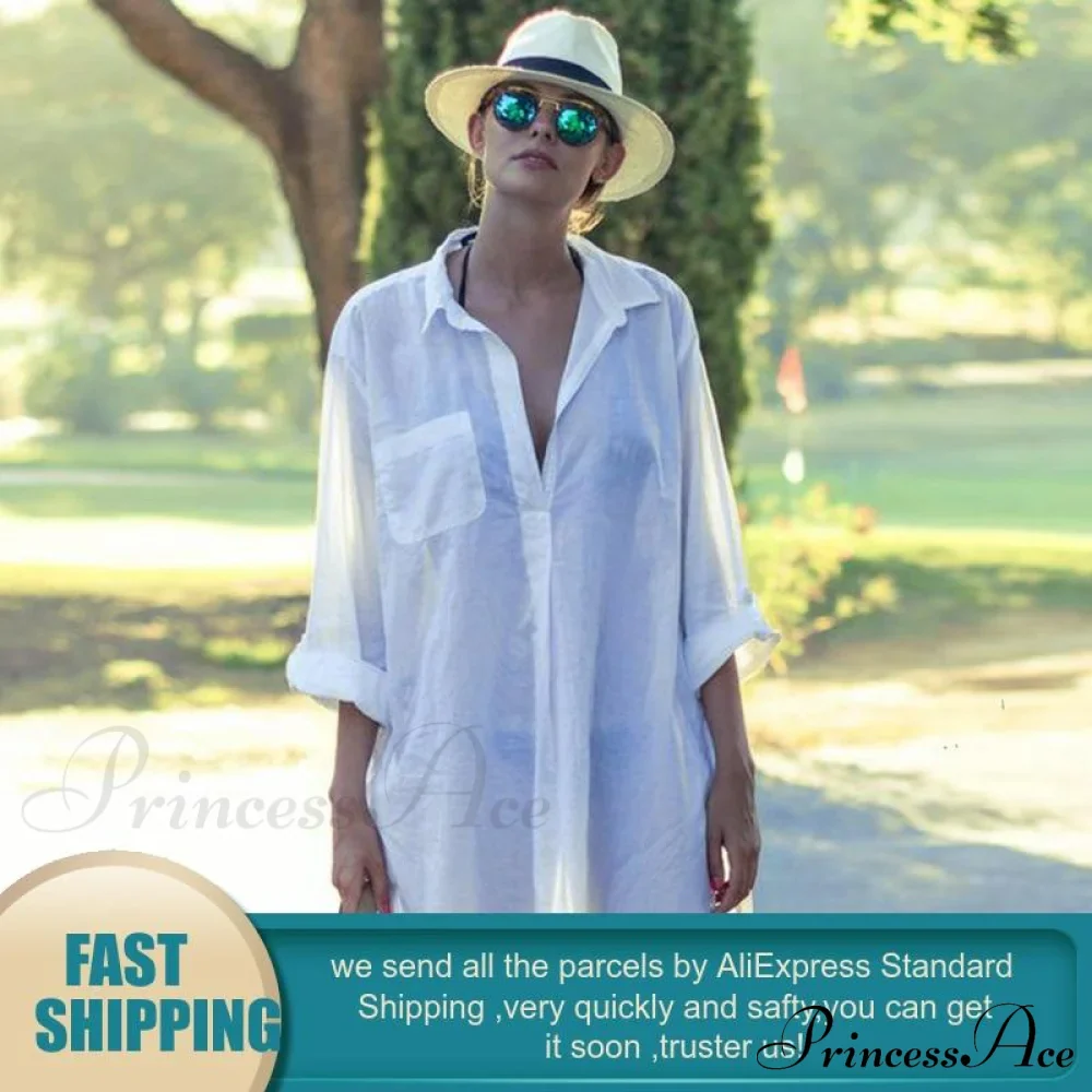 Blouse - Long Cotton Arm Kimono Woman's Coastal Blouse White Casual Cover Up - Image 2