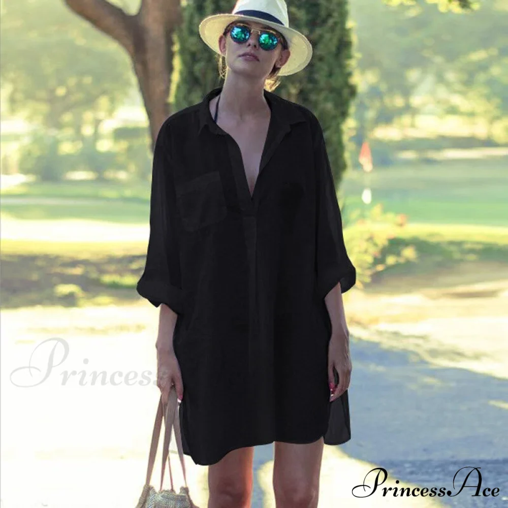 Blouse - Long Cotton Arm Kimono Woman's Coastal Blouse White Casual Cover Up - Image 4