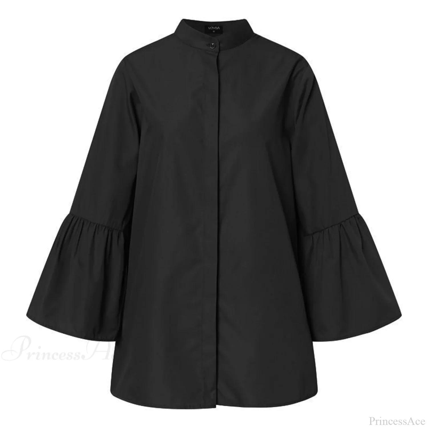 Blouse Office Arm - V Button Women's Flare Up White Neck Blouse - Image 7
