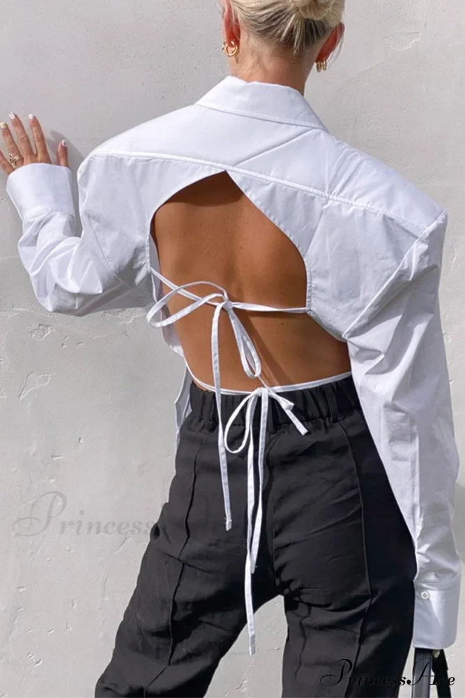 Blouse White Arm Shoulder Long Backless with Up Lace Pads