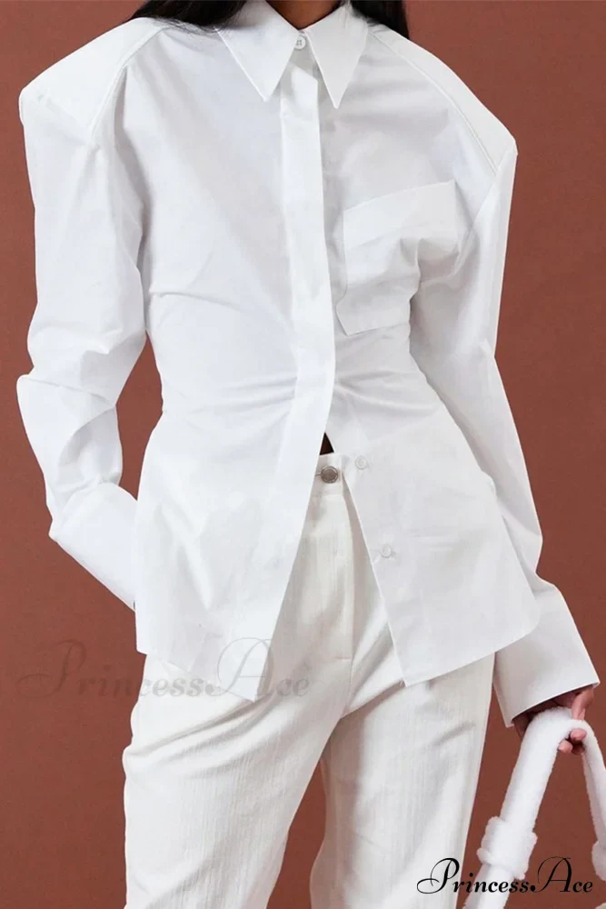 Blouse White Arm Shoulder Long Backless with Up Lace Pads - Image 6