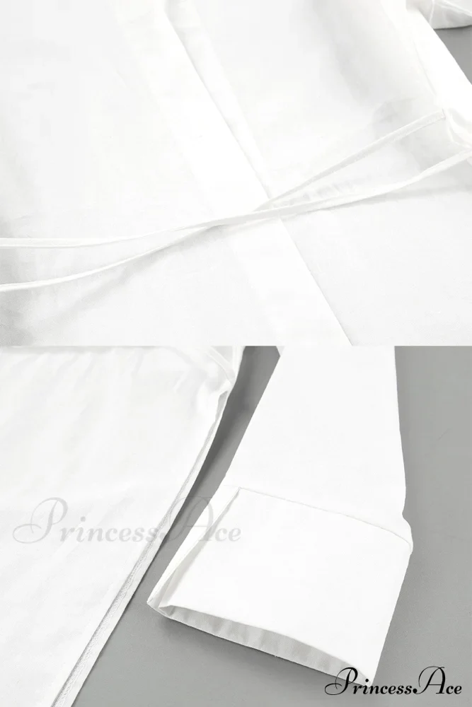 Blouse White Slit with Long Lace Cotton Up Sleeves - Image 6