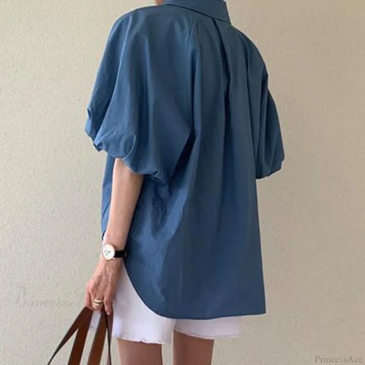 Blue Puff Sleeve Casual Loose Summer Shirt - Image 5