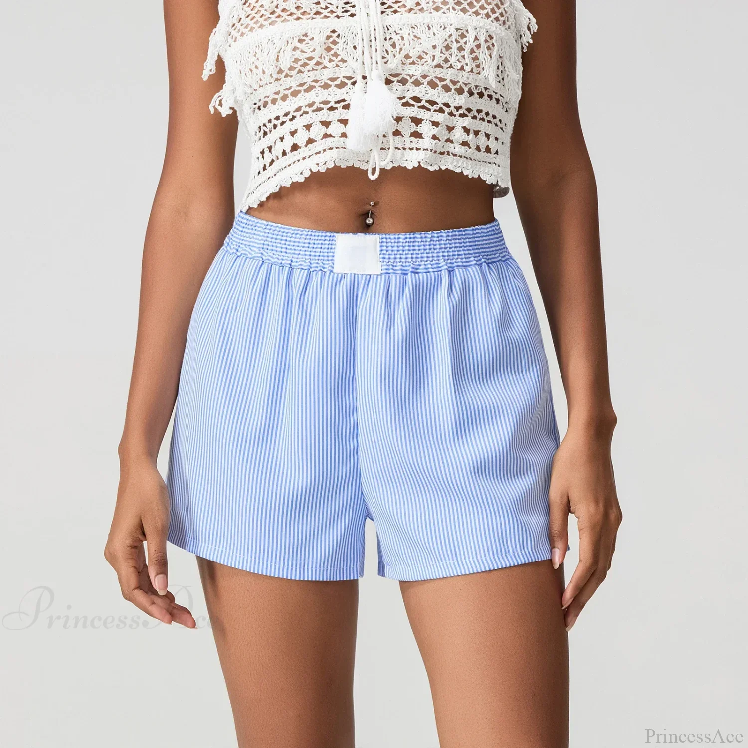 Blue Striped Loose Wide Leg Short - Image 5