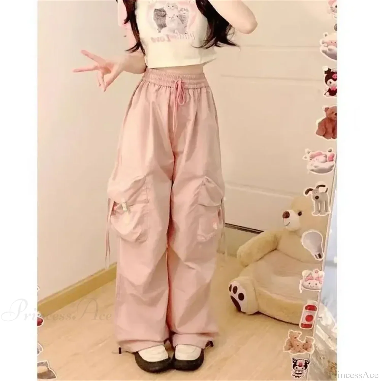 Blue Sweet Embroidered Casual Japanese Trend Pant - Image 4