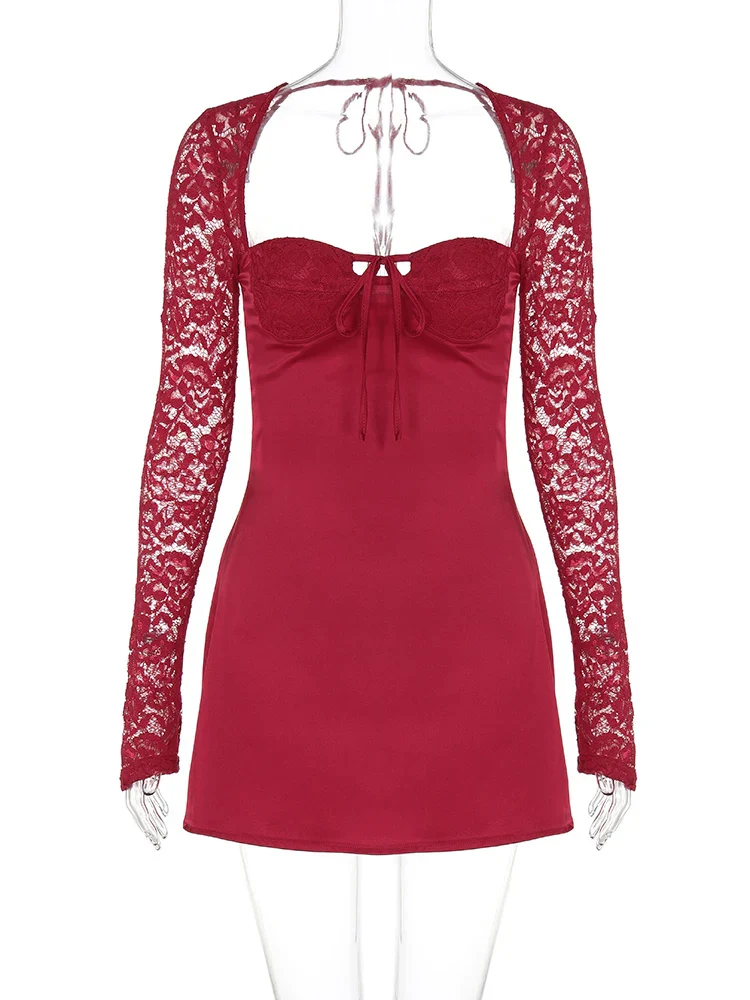 Bodycon Red Long Sleeve Party Club Evening Streetwear Wholesale Items Party Dress - Image 4