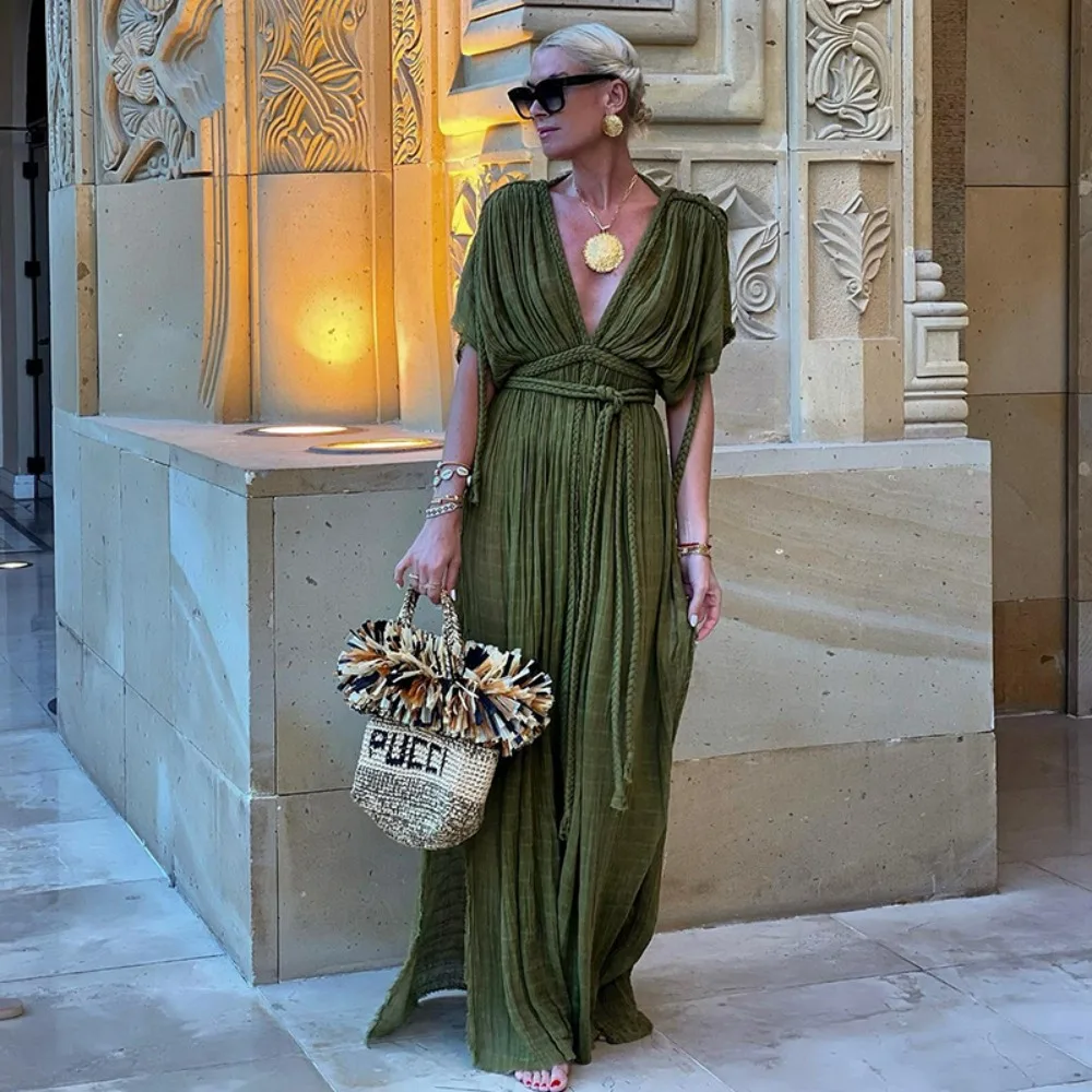 Bohemia Holiday Dress Elegant Solid Casual Loose Long Dresses Summer Party Dress