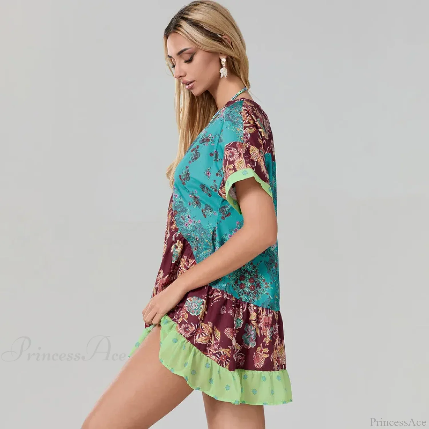Bohemian Beach Floral Print Flowy Dress with Pockets - Image 2