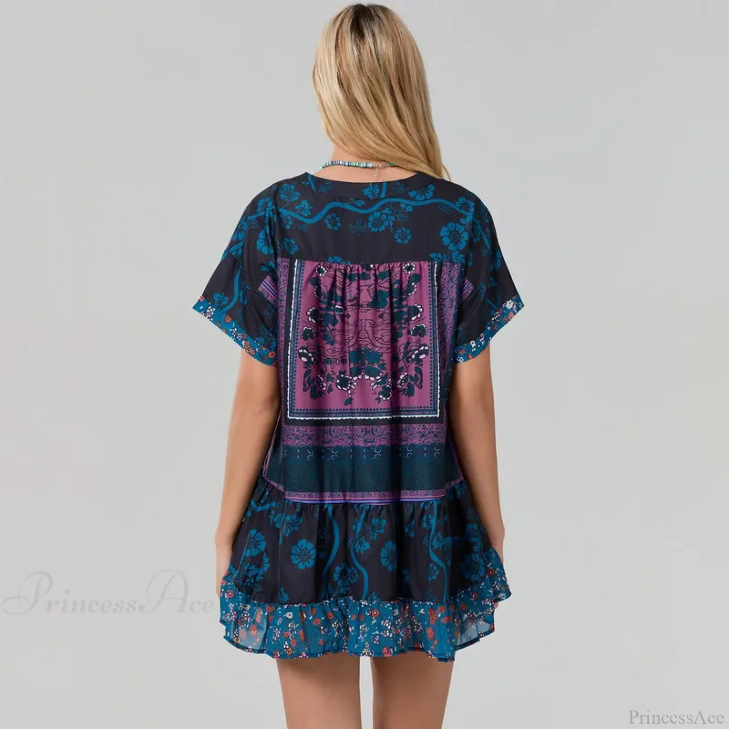 Bohemian Beach Floral Print Flowy Dress with Pockets - Image 3