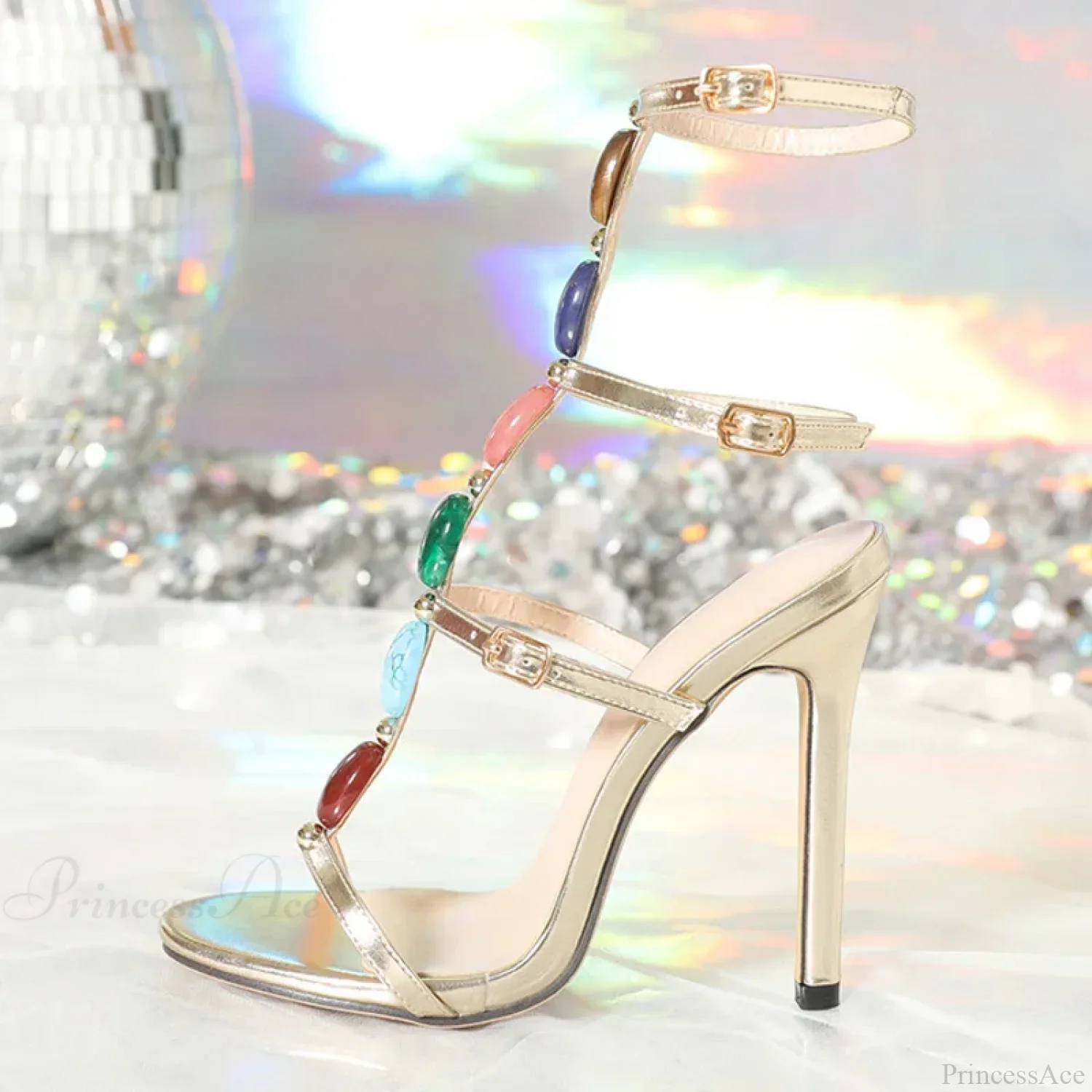 Bohemian Colourful Gem Strap Gladiator High Heels Open-Toe Wedding Banquet SummerFashion High Heel - Image 6