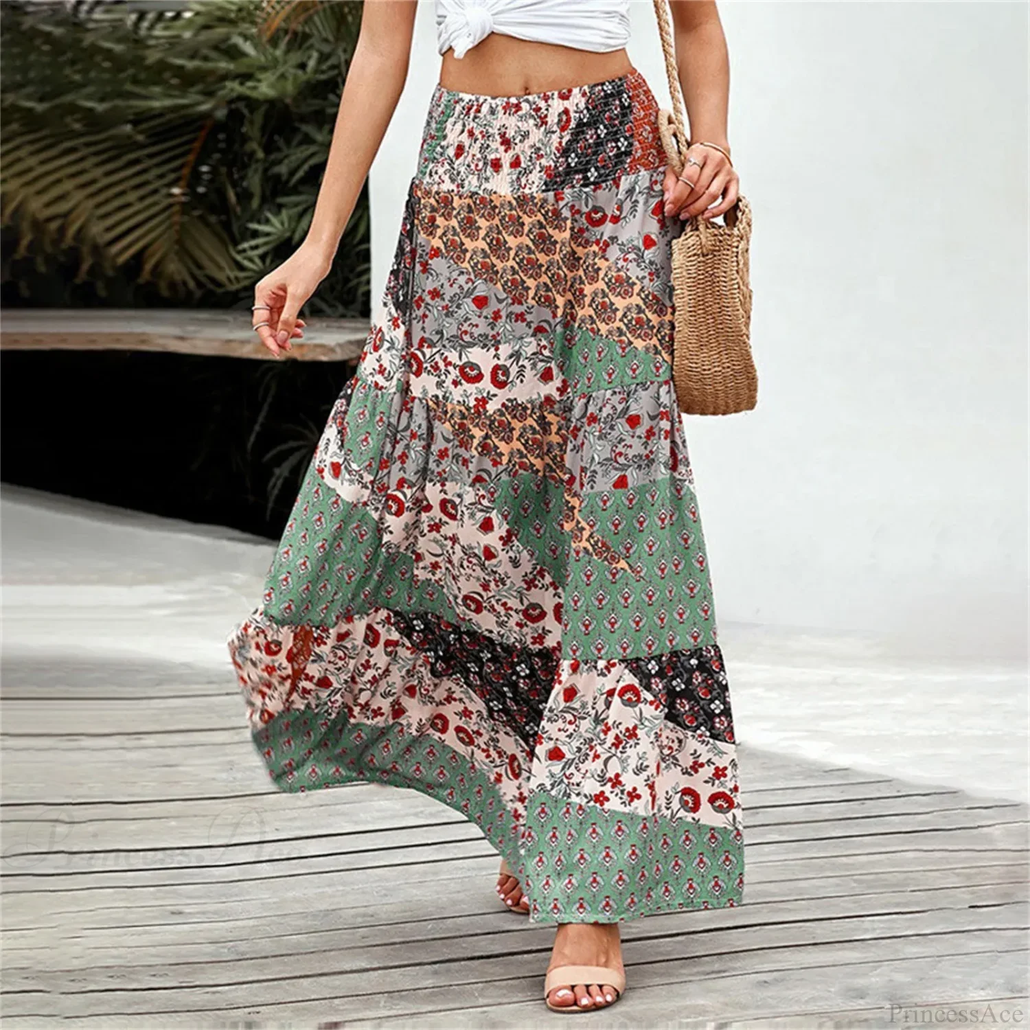 Bohemian Elastic Waist Floral Print Vintage Skirt - Image 3