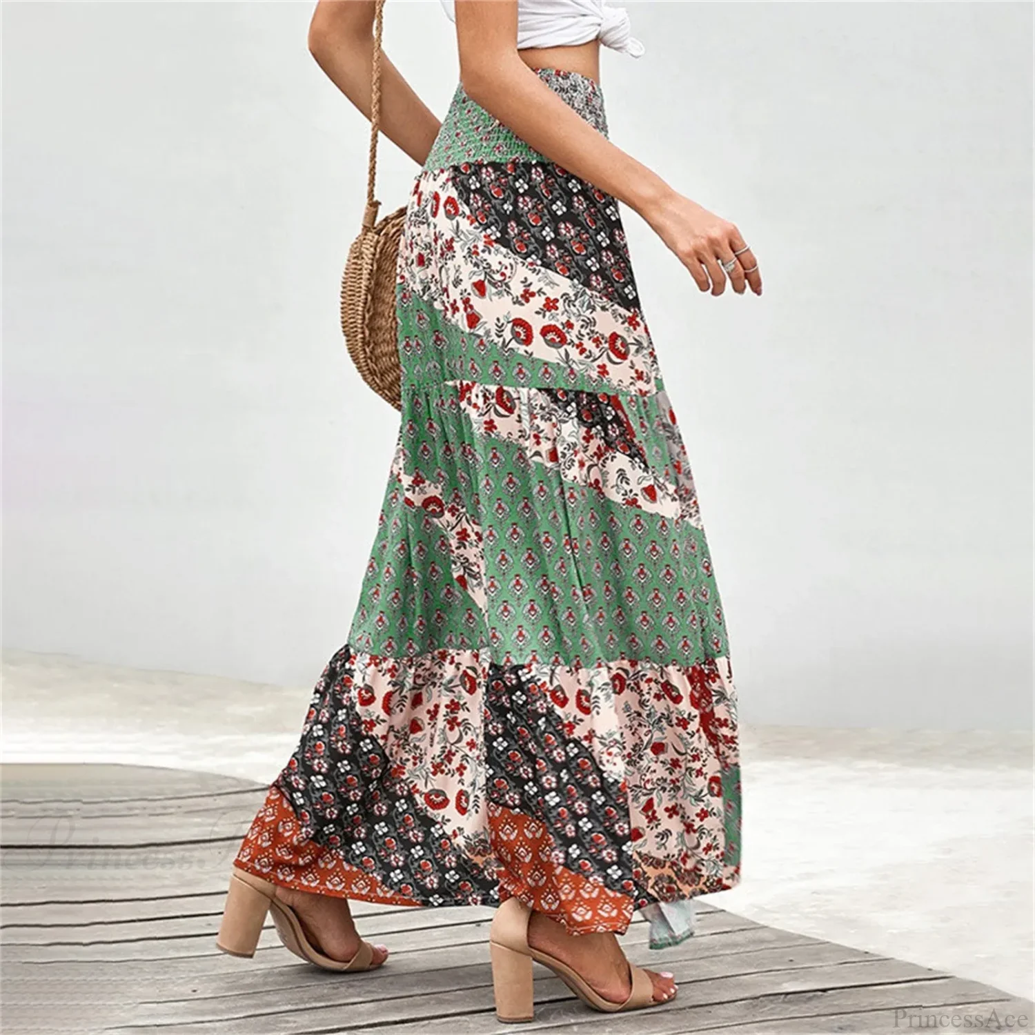 Bohemian Elastic Waist Floral Print Vintage Skirt - Image 4