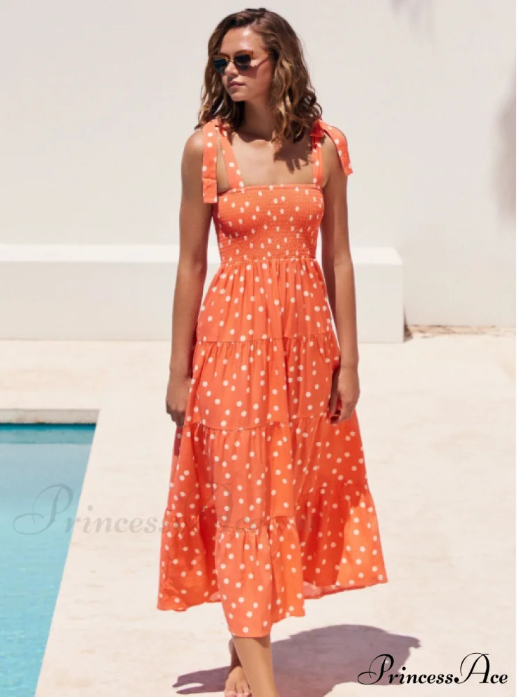 Bohemian Festive Warm-Season Elastic Gown Design with Coastal Women Tie Sundress Up Straps