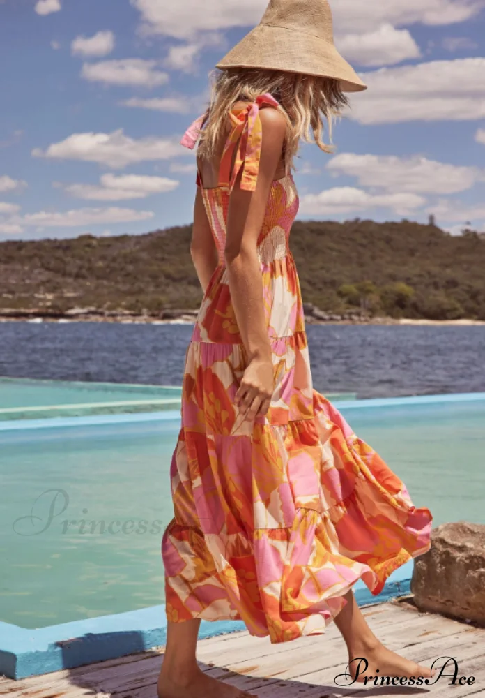 Bohemian Festive Warm-Season Elastic Gown Design with Coastal Women Tie Sundress Up Straps - Image 5