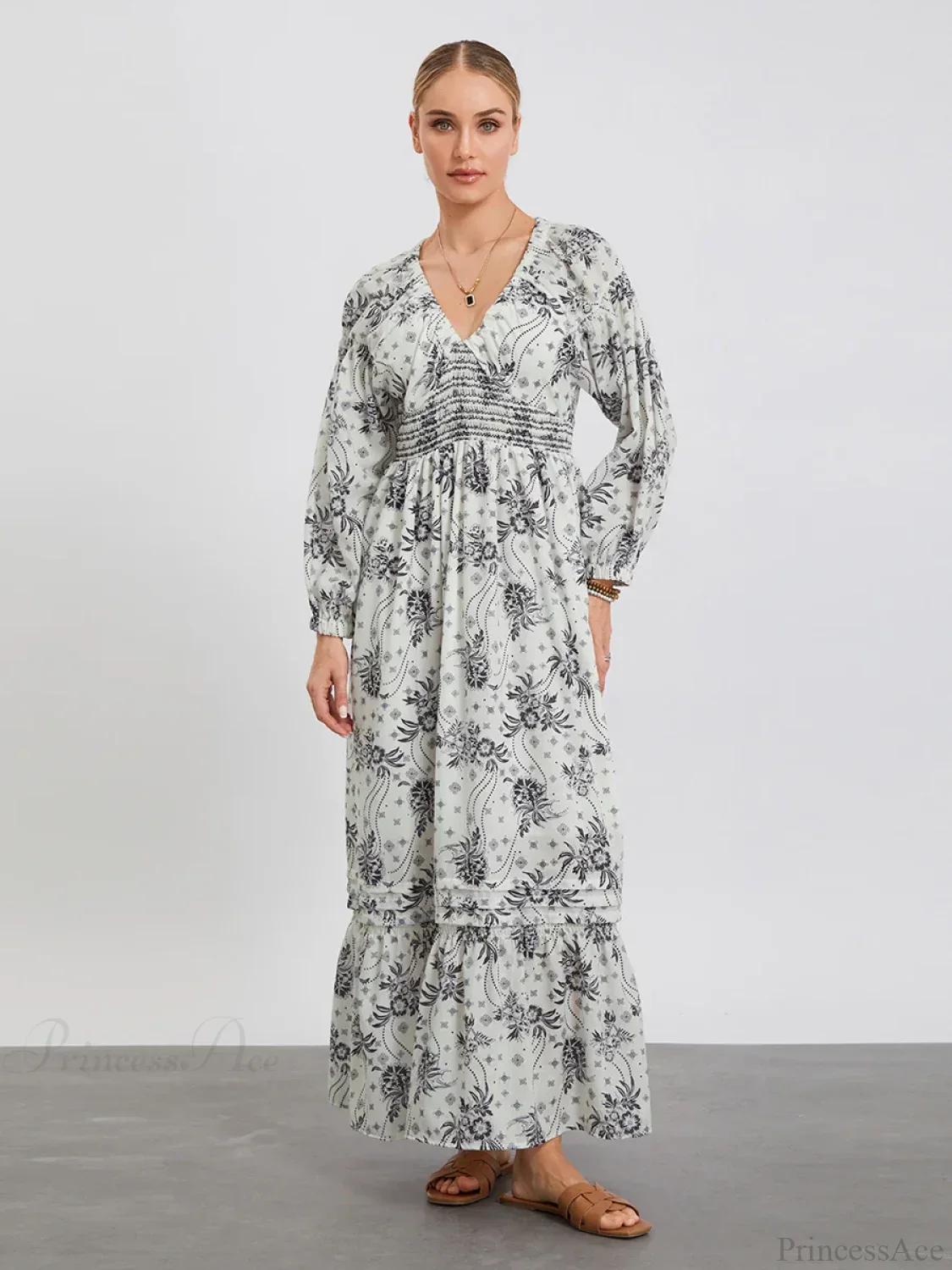 Bohemian Floral Print Puff Sleeve Swing Floral Dress - Image 13