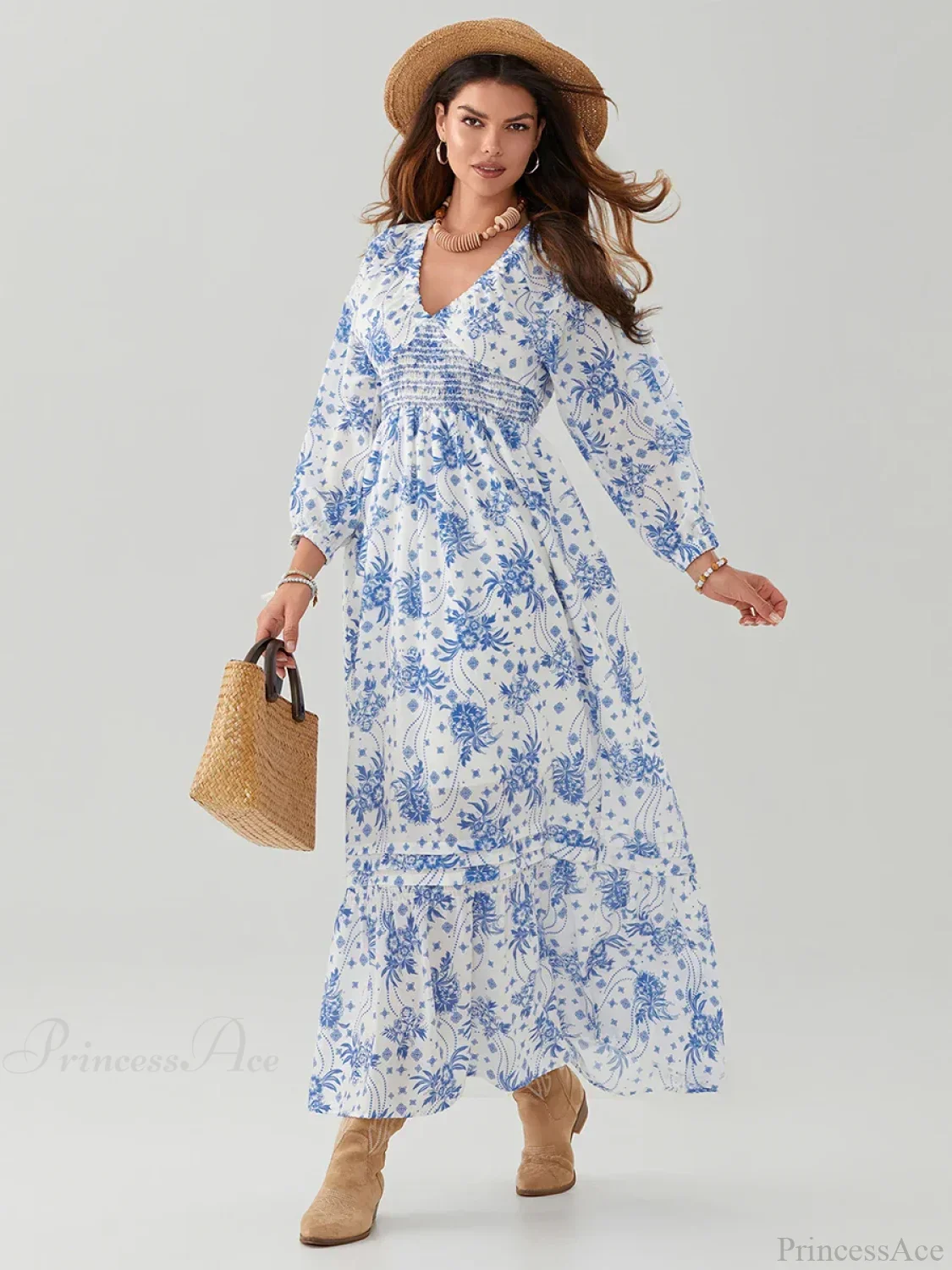 Bohemian Floral Print Puff Sleeve Swing Floral Dress - Image 2