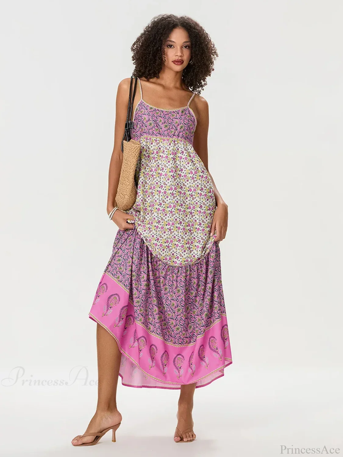 Bohemian Floral Spaghetti Strap Ruched Floral Dress - Image 3
