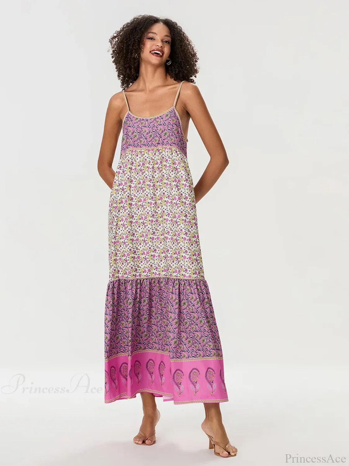 Bohemian Floral Spaghetti Strap Ruched Floral Dress - Image 6