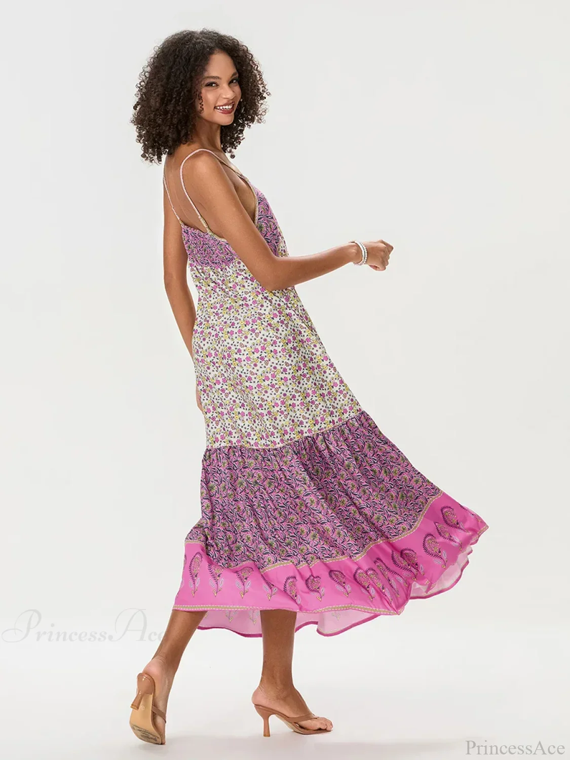Bohemian Floral Spaghetti Strap Ruched Floral Dress - Image 7