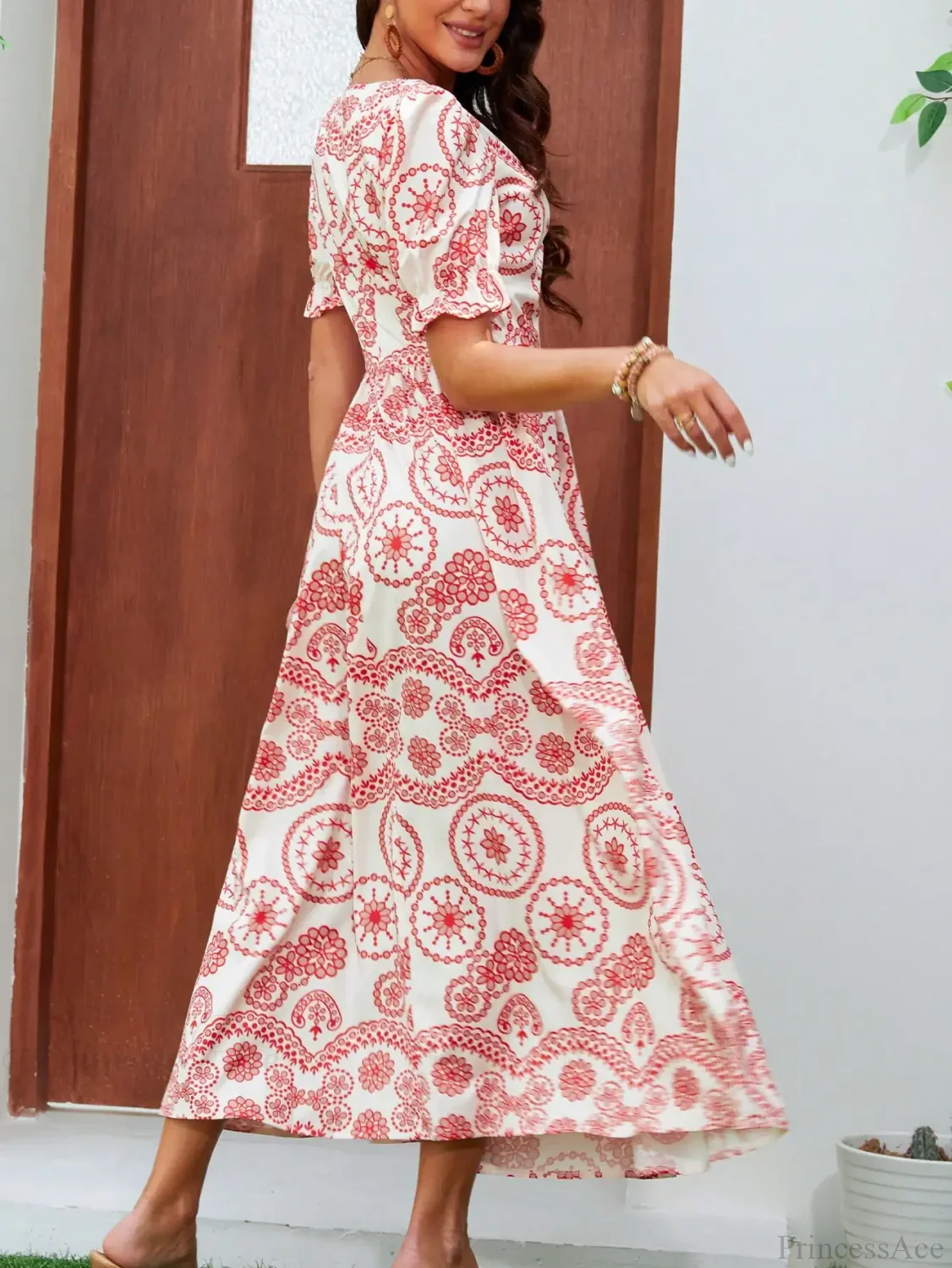 Bohemian High Waist Square Neck Floral Dress - Image 3