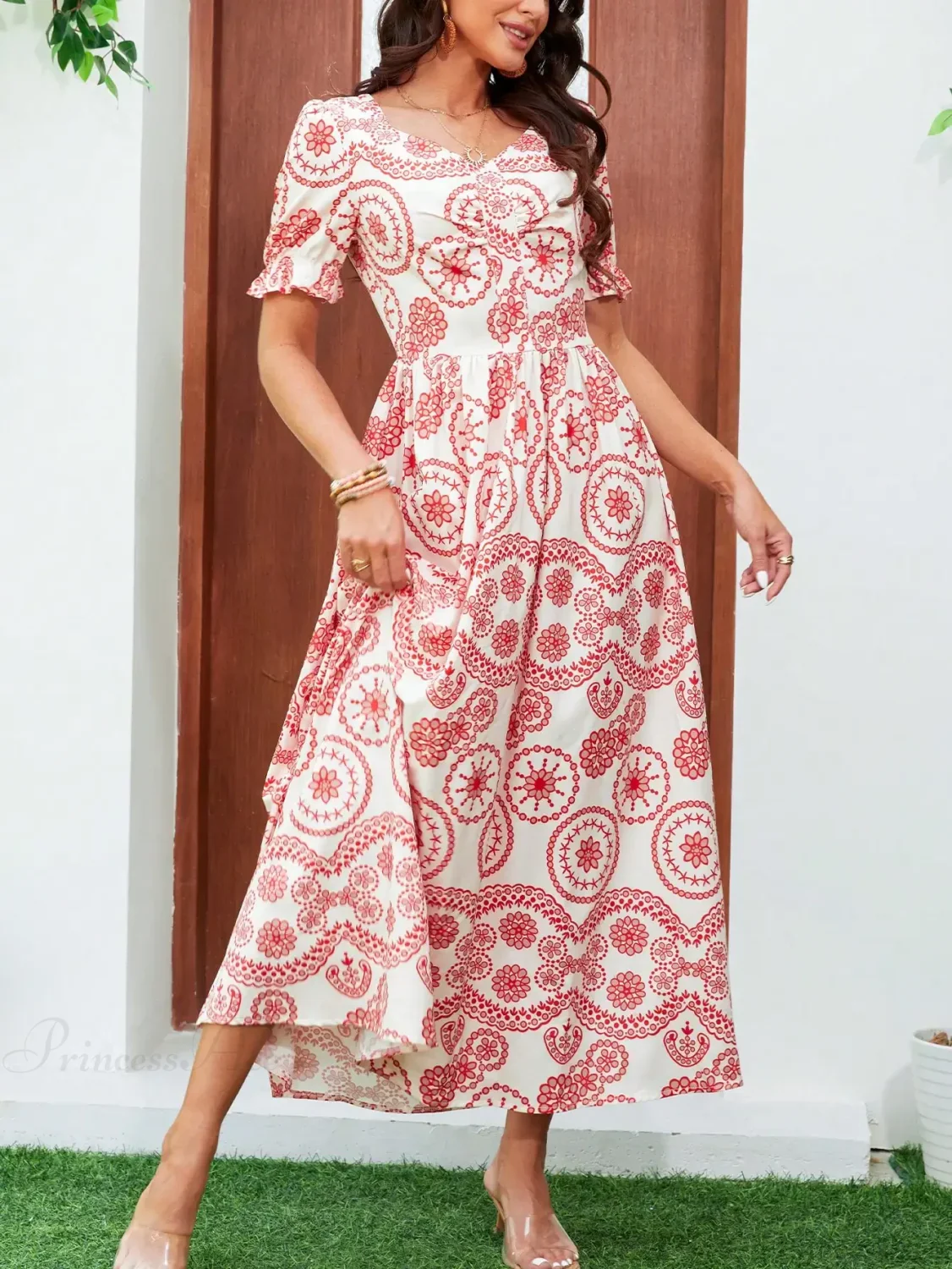 Bohemian High Waist Square Neck Floral Dress - Image 5
